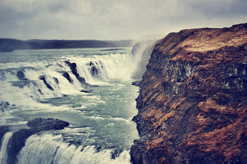 Waterfall in Iceland, Gullfoss River. Free public domain CC0 image.
