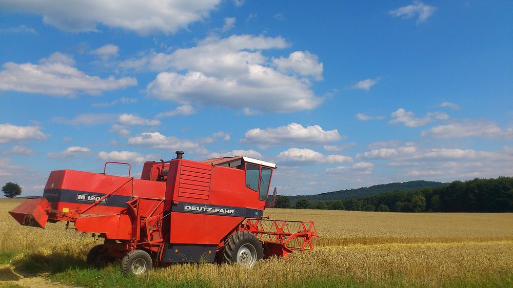Deutz Fahr M1202 combine harvester, Westerwald, Germany, Aug. 11, 2013.