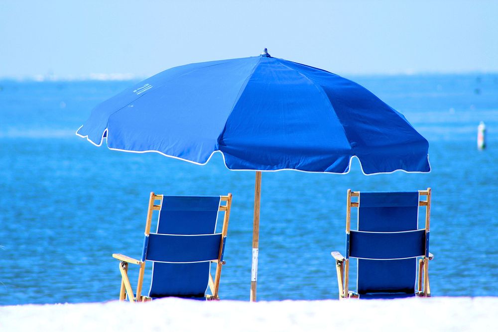 Blue beach chair. Free public domain CC0 image.
