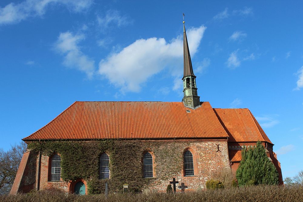 Church architecture in a rural town. Free public domain CC0 image.