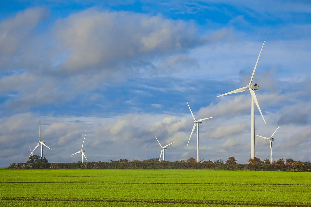 Wind turbines, Norfolk, England. Free public domain CC0 photo.