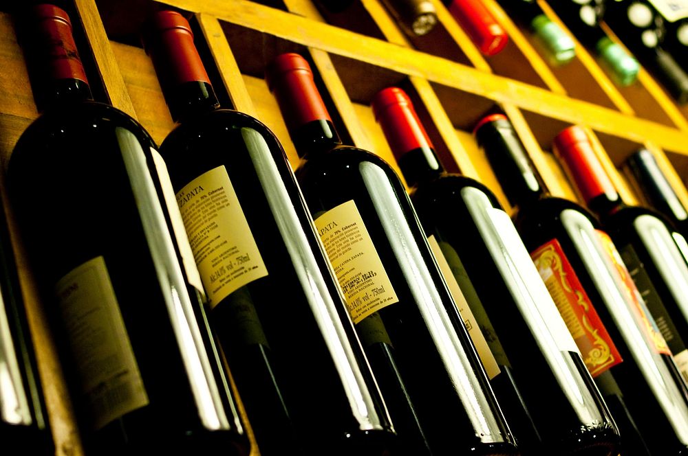 Wine on the shelf. Free public domain CC0 photo.