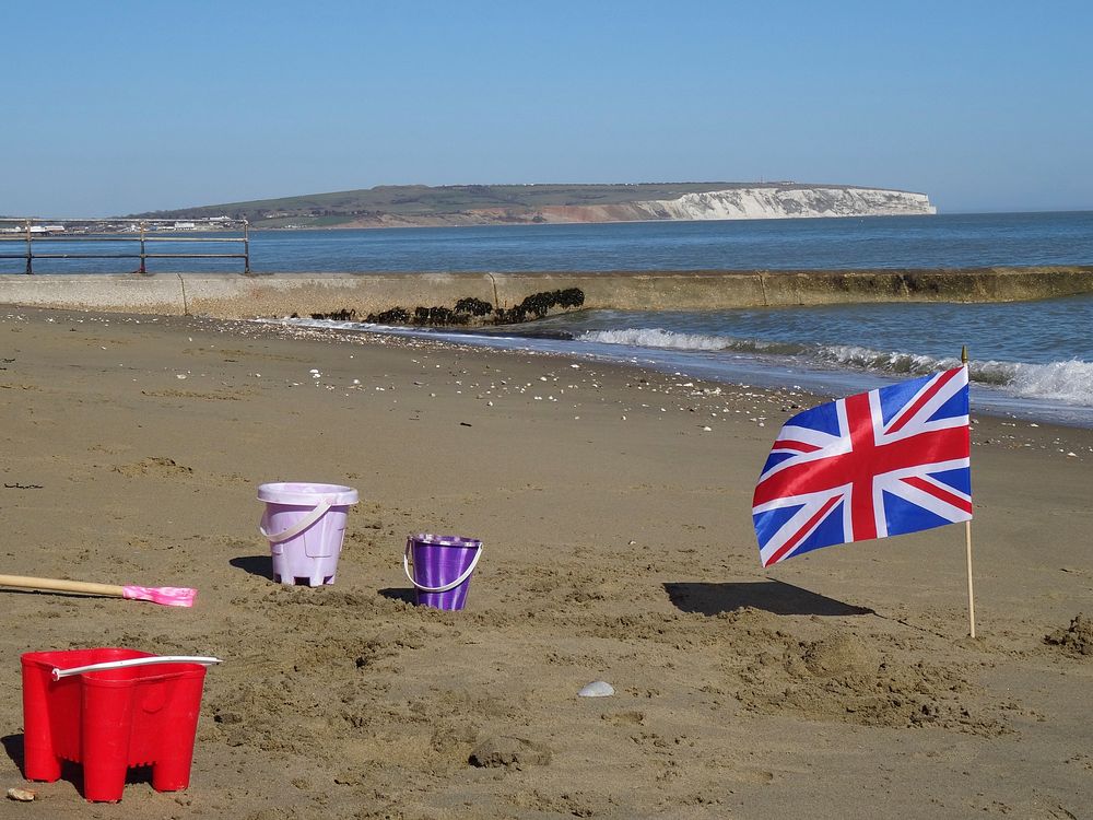 UK flag on beach sand. Free public domain CC0 photo.
