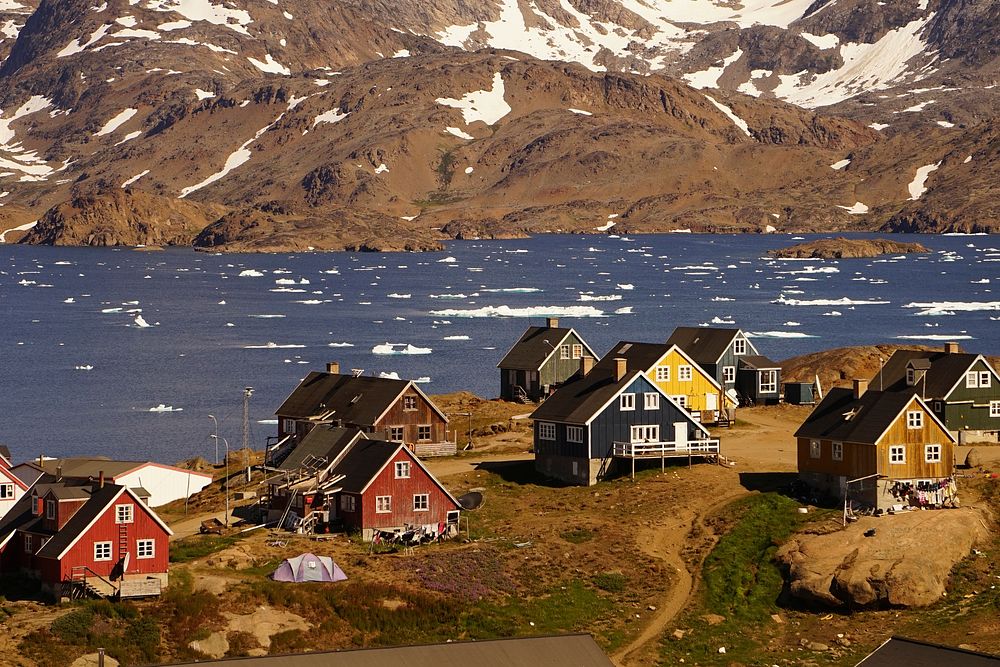 Colorful homes at a village in Greenland. Free public domain CC0 image.