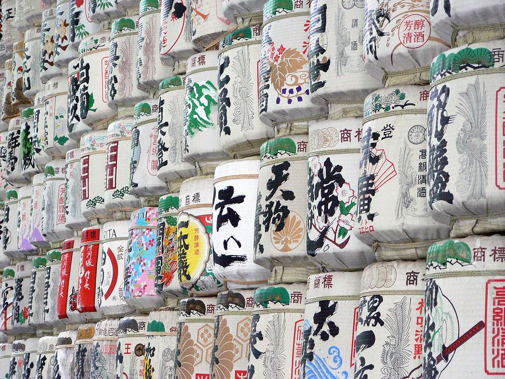 Japanese sake cask, background photo. Free public domain CC0 image.
