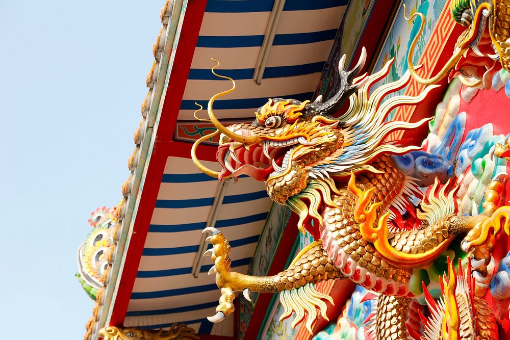 Thai temple dragon architecture design. Free public domain CC0 image.