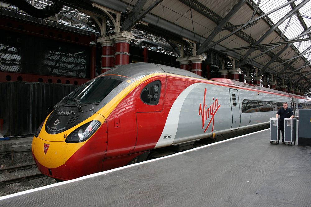 Virgin bullet train, Liverpool, UK - 27 January 2014