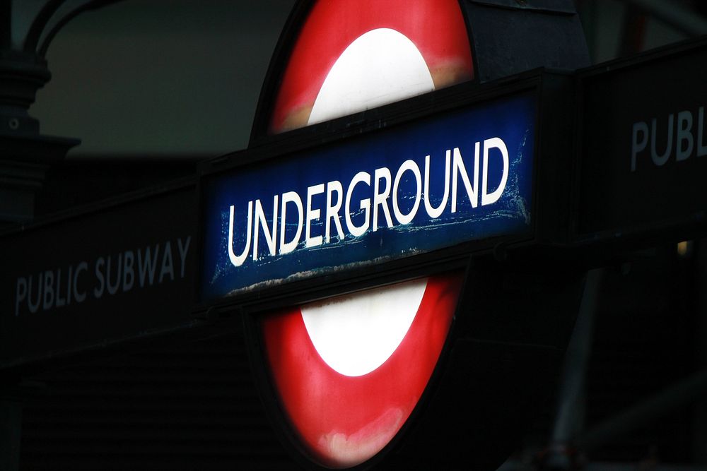 Underground, famous subway logo. Westminster, London, UK - Feb. 2, 2014
