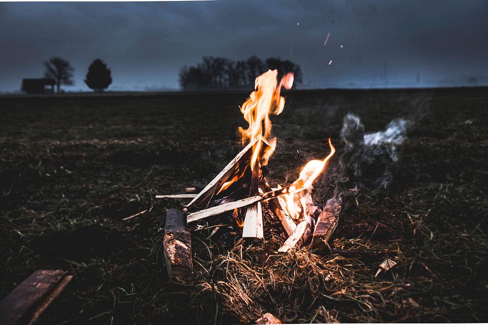 Bonfire in open space. Free public domain CC0 photo.