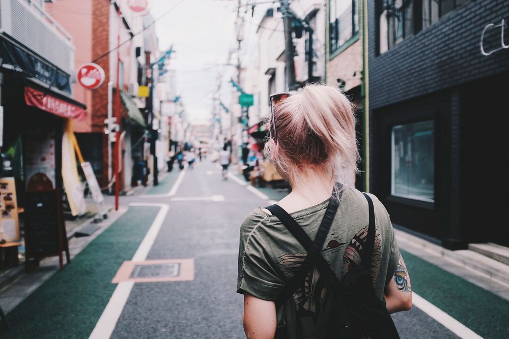 Free woman walking on street image, public domain people CC0 photo.