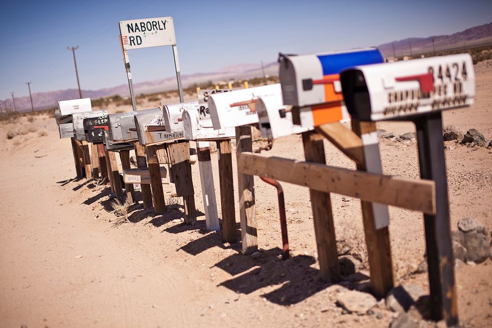 Post boxes in the desert. Free public domain CC0 photo