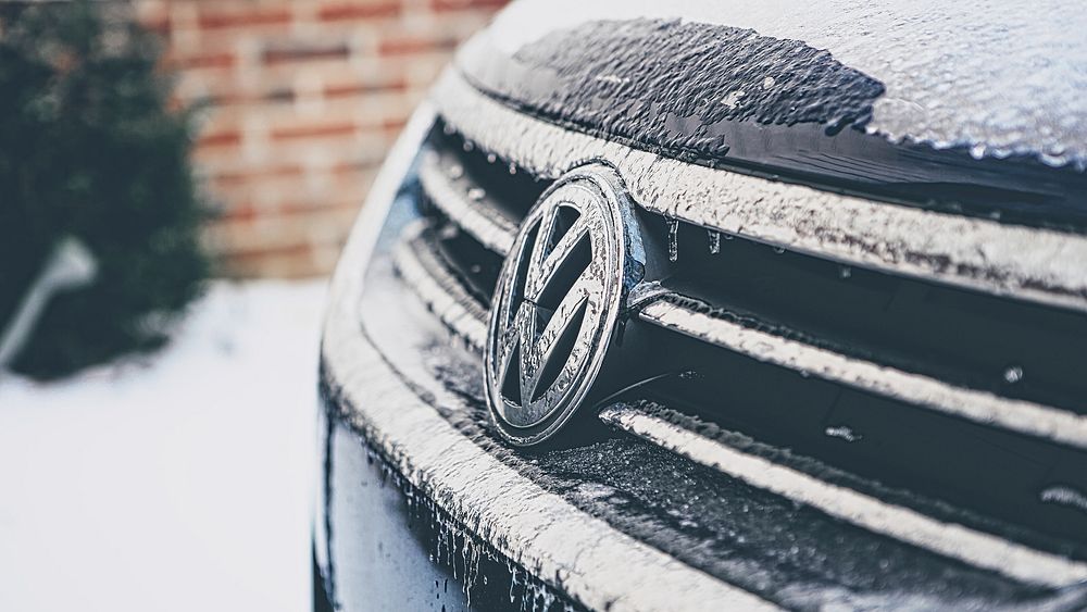 Volkswagen logo, snow on the car. Location unknown - March 30, 2015