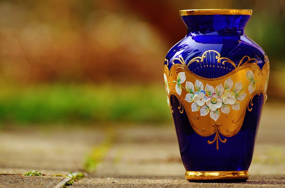 Antique blue flower vase. Free public domain CC0 image.