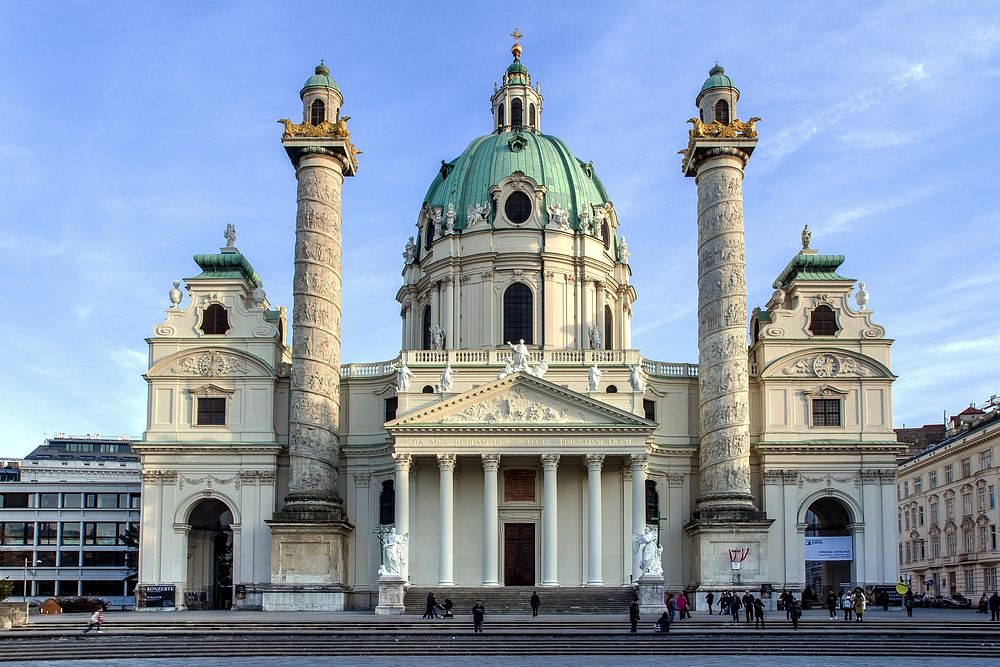 Historical catholic church architecture in Vienna. Free public domain CC0 image.