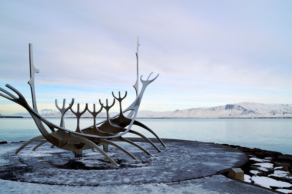 The Sun Voyager, a sculpture by J&oacute;n Gunnar &Aacute;rnason, located next to the S&aelig;braut road in…