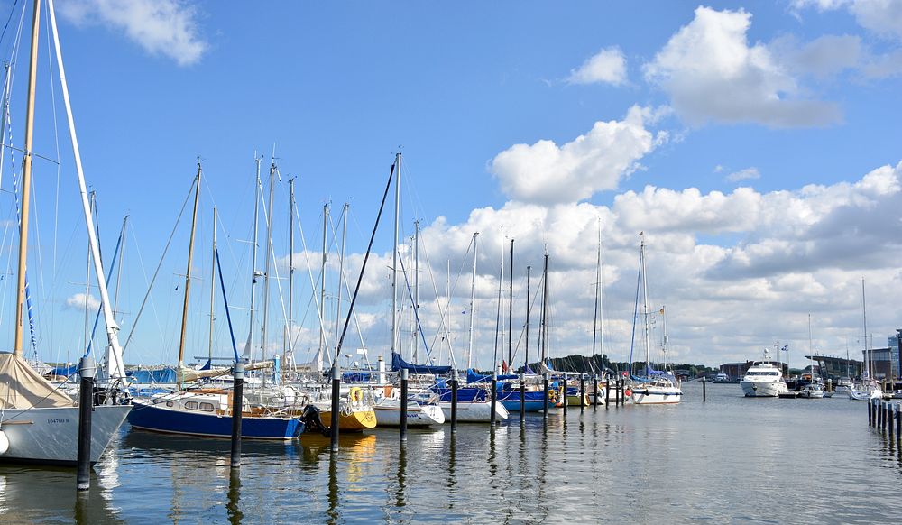 Yachts docking at marina. Free public domain CC0 photo.