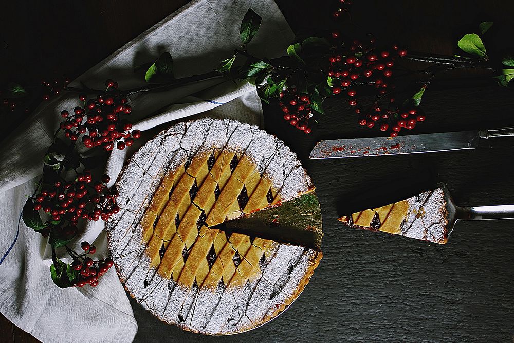 Delicious christmas cherry pie image, free public domain CC0 photo.