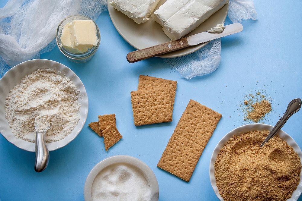 Free baking ingredients in blue background image, public domain food CC0 photo.