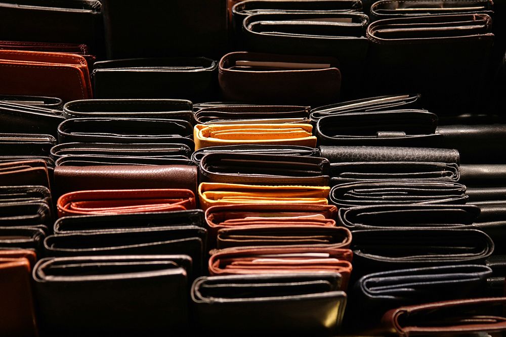 Stack of Purse Wallets. Free public domain CC0 image.