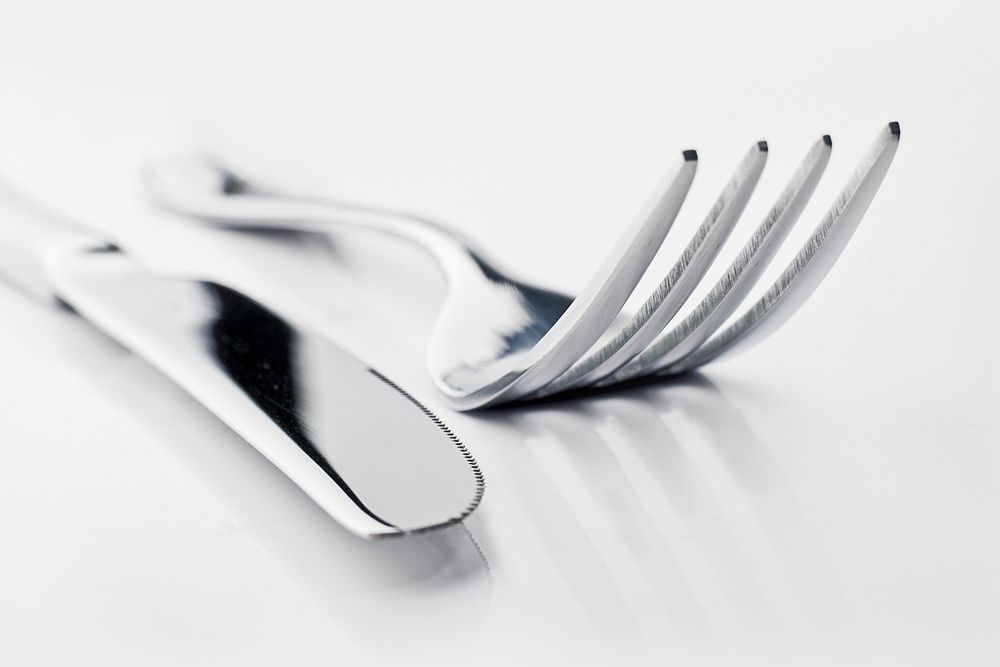 Close up silver knife and fork image