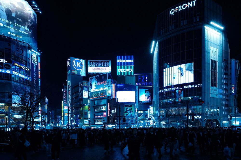 Free Shibuya Crossing at night image, public domain Tokyo CC0 photo.