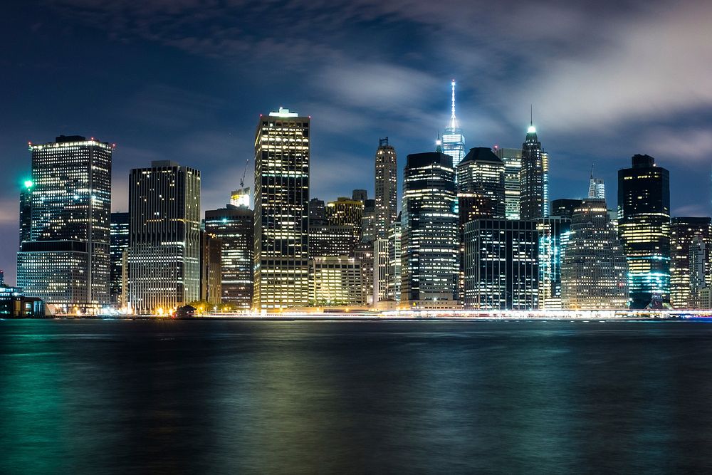 Free New York City at night image, public domain urban CC0 photo.