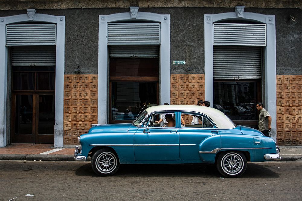 Blue vintage car in Cuba, Havana. Date Unknown.