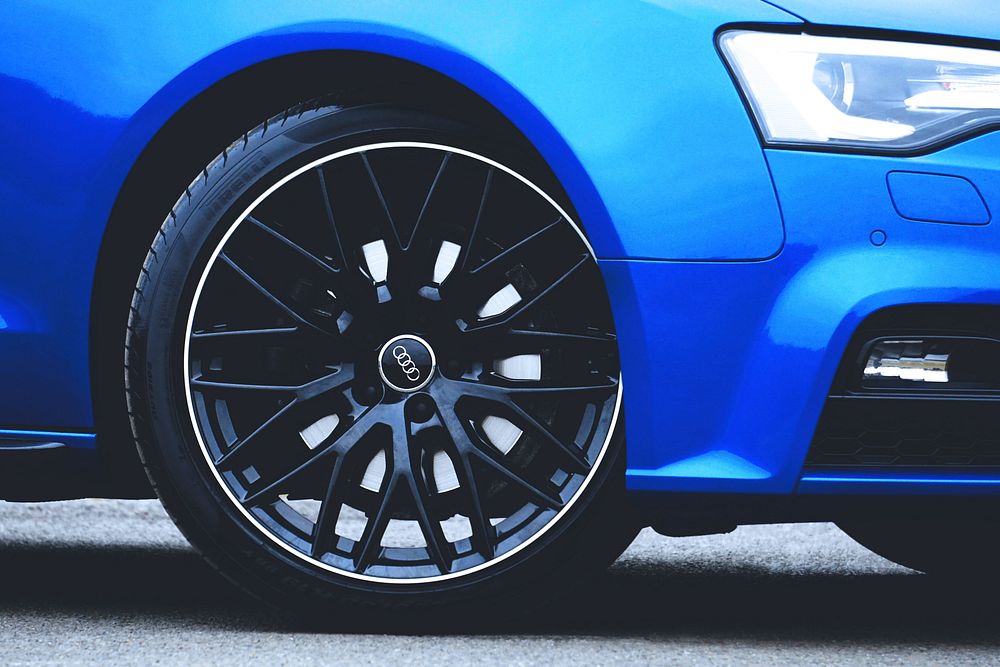 Blue Audi Car Wheel Closeup. Location Unknown.  Date Unknown.