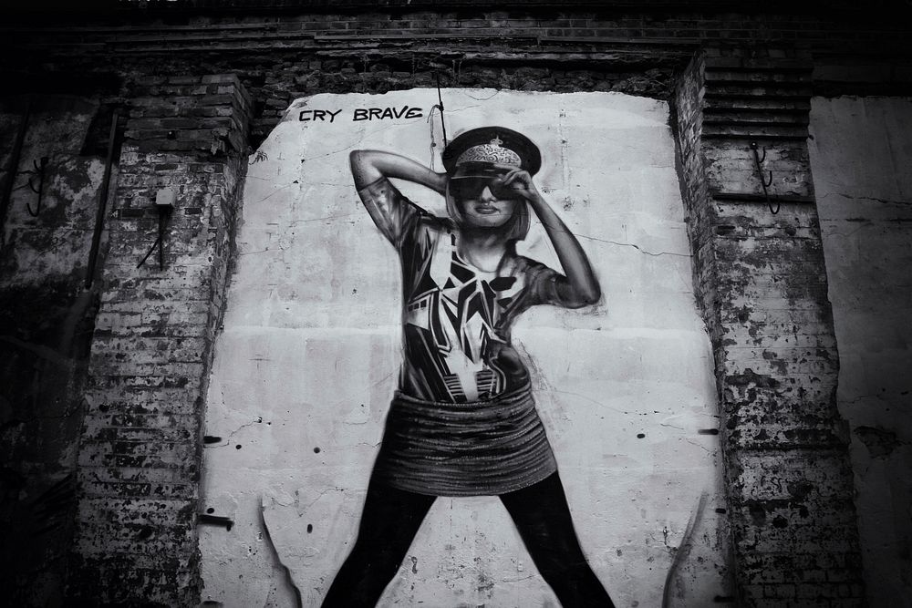 Cry Brave, woman graffiti. London. Date unknown