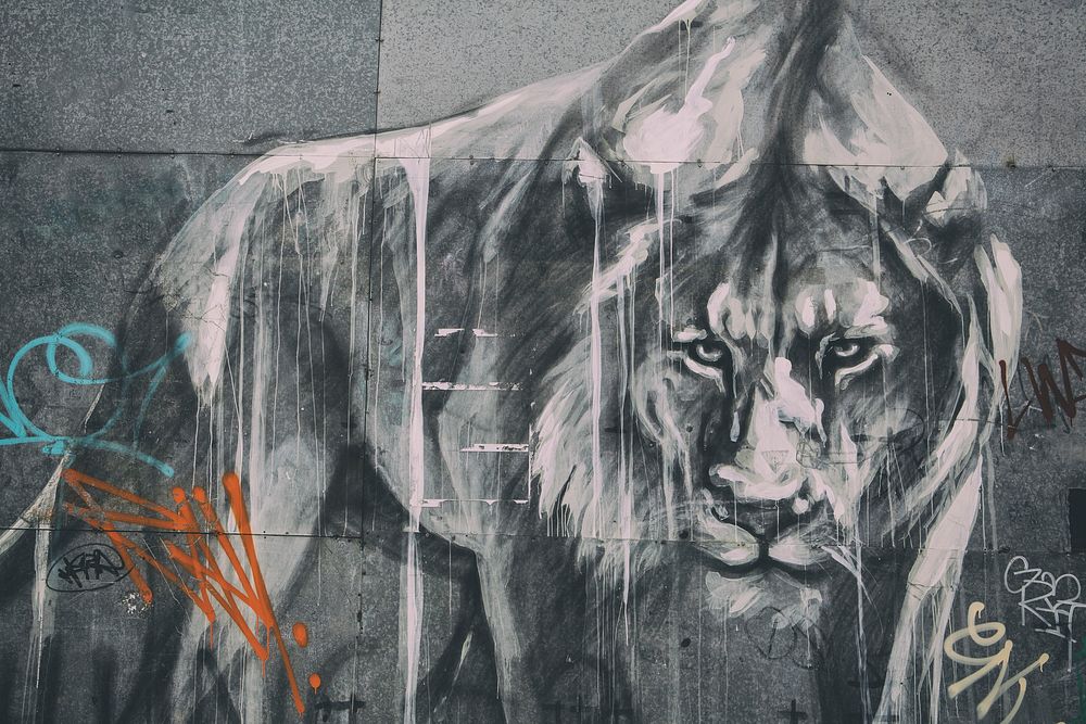Urban Lion, graffiti street art. Location unknown, date unknown
