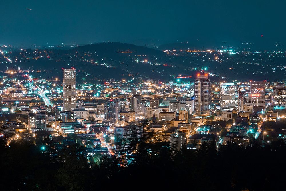 Free Portland city nightscape, public domain urban CC0 image.