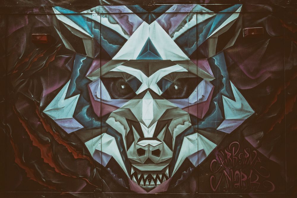 Urban Wolf, graffiti street art. Location unknown, date unknown