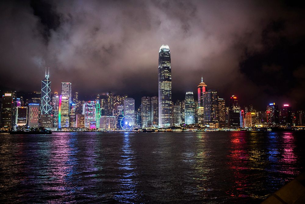 Free Hong Kong city skyline at night image, public domain travel CC0 photo.