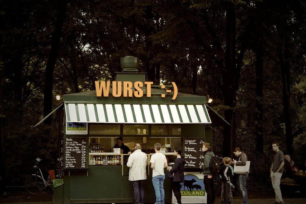 Wurst kiosk, Brandenburg Gate, Germany, Date unknown.