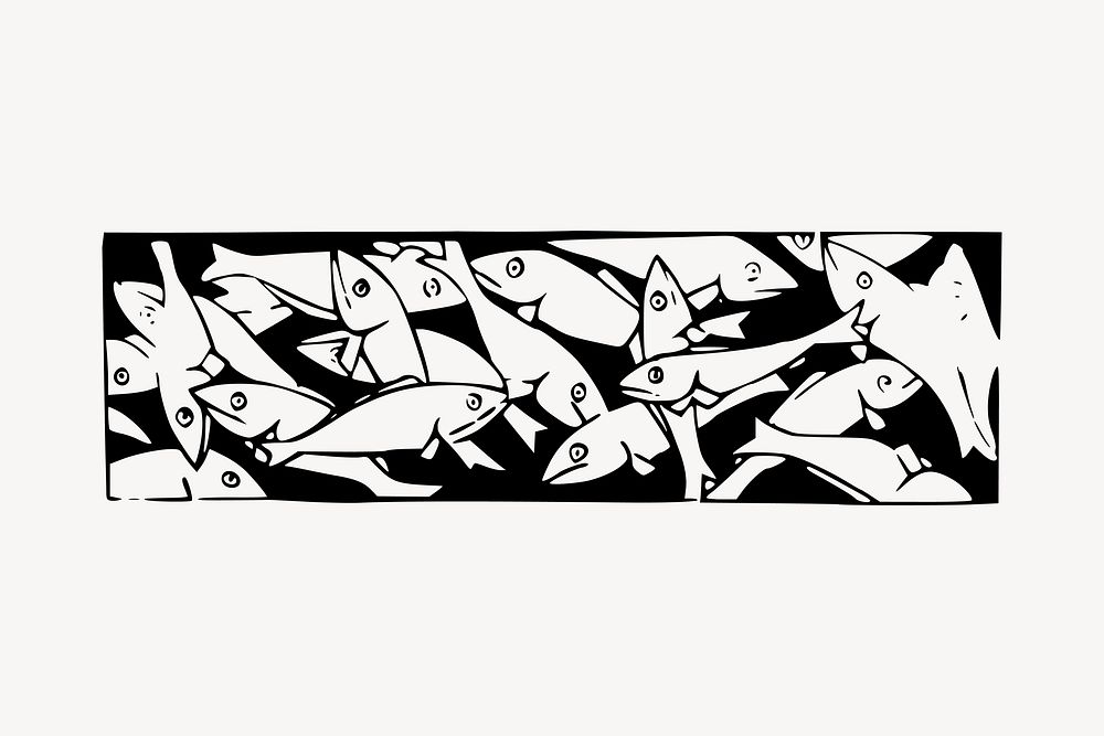 Fish patterned divider clipart, vintage animal illustration vector. Free public domain CC0 image.