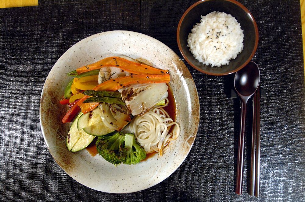 Free healthy vegetarian teriyaki dinner image, public domain food CC0 photo. 