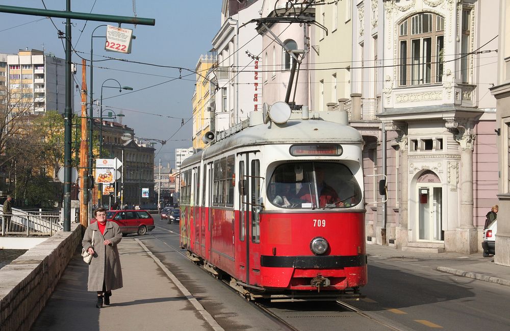 Vintage tram in Sarajevo Bosnia And Herzegovina - 23 February 2015