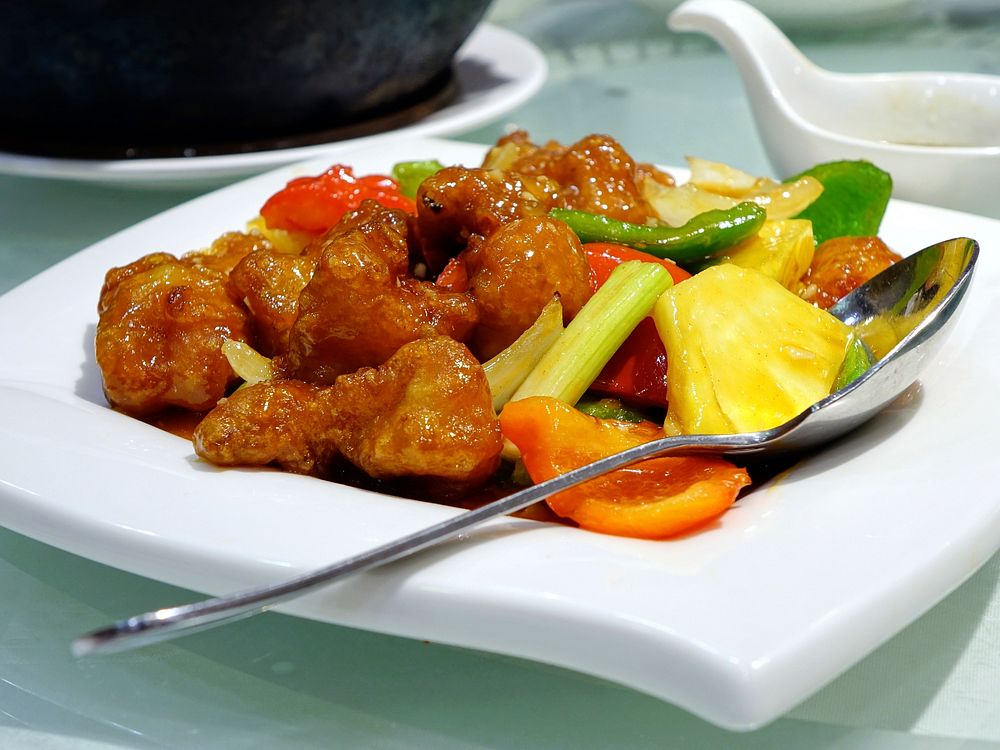 Free sweet and sour pork with pineapple curry photo, public domain food CC0 image.