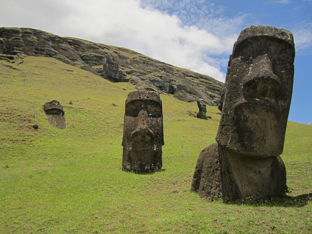 Free Moai statures, Easter Island, Chile photo, public domain sculpture CC0 image.