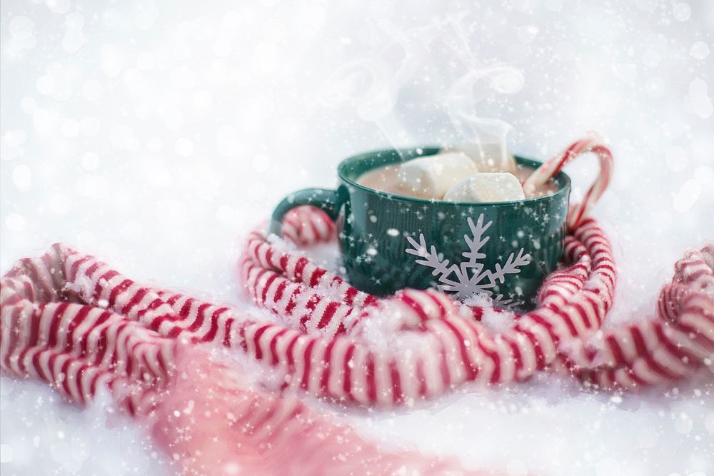 Free hot drink in snow photo, public domain drink CC0 image.