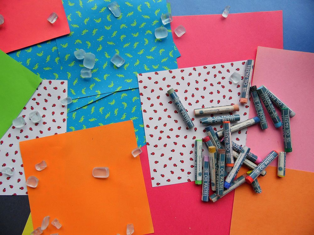 Oil pastels and patterned papers, free public domain CC0 photo