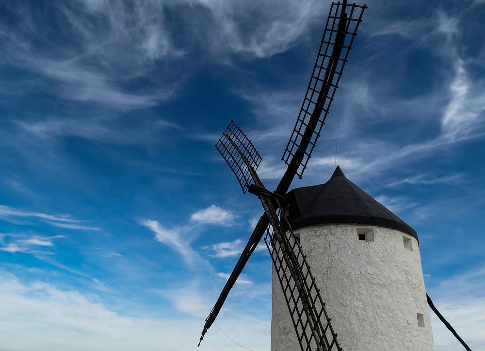 Free windmill, blue sky image, public domain farm CC0 photo.