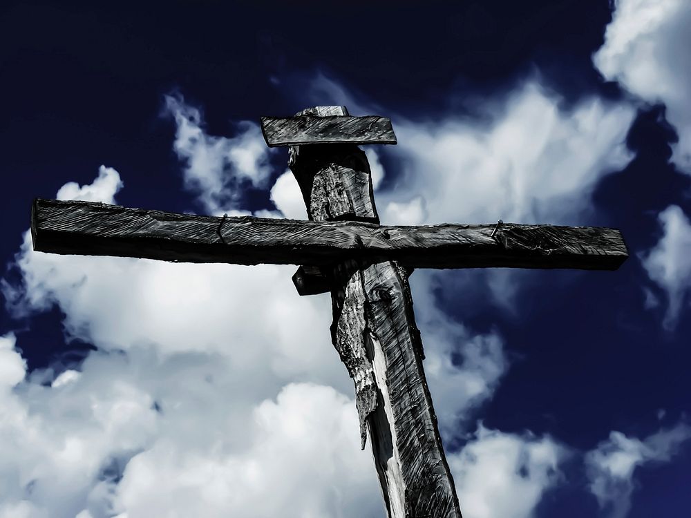 Free wooden cross in sky image, public domain CC0 photo.