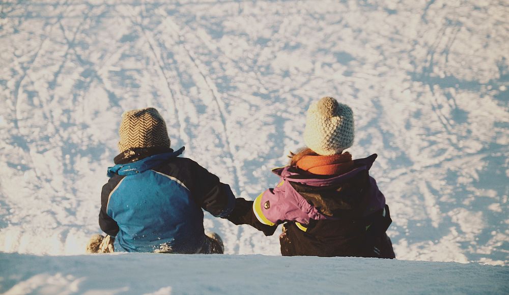 Free children sledding image, public domain winter CC0 photo.