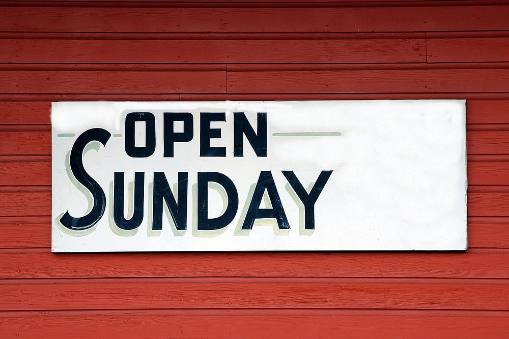 Free open Sunday sign image, public domain CC0 photo.