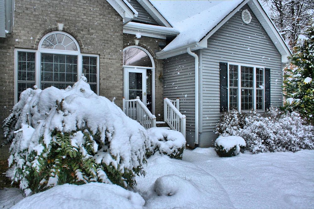 Free suburban house during winter photo, public domain building CC0 image.