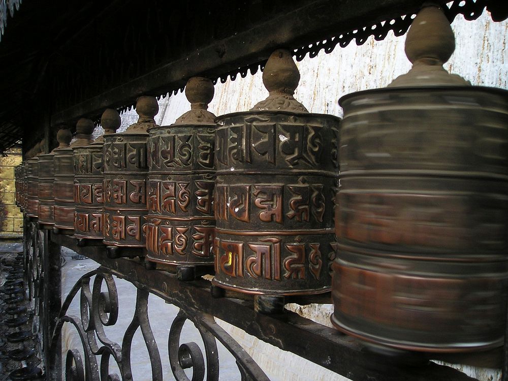 Free prayer wheels In Nepal Buddhist Temple photo, public domain travel CC0 image.