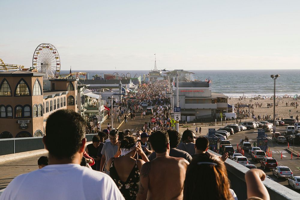 Free crowd at a beach public domain CC0 photo.