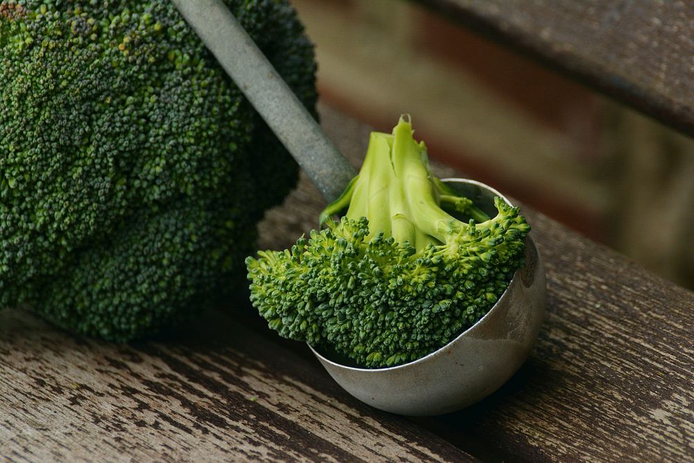 Free broccoli in spoon close up photo, public domain vegetables CC0 image.