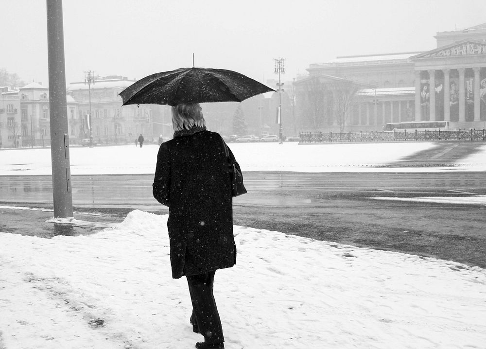 Free woman with umbrella during winter image, public domain CC0 photo.